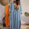 New Women'S V-Neck Casual Solid Color Cotton And Linen Dress