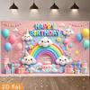 2D Cartoon Rainbow and Cloud Birthday Photo Booth Background Cloth