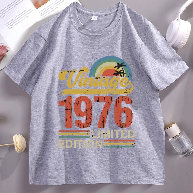 1976 Vintage Limitované Narozeninové Tričko Bavlna Krátký Rukáv Retro Styl Dárek k 50. Narozeninám Tričko Streetwear Pohodlné Oblečení