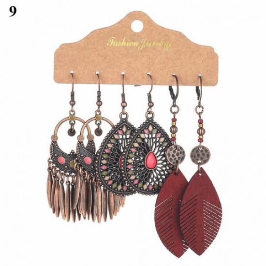 3 Pairs Boho Gypsy Earrings Tribal Ethnic Tassel Turquoise Ear Hook Drop Dangle₊