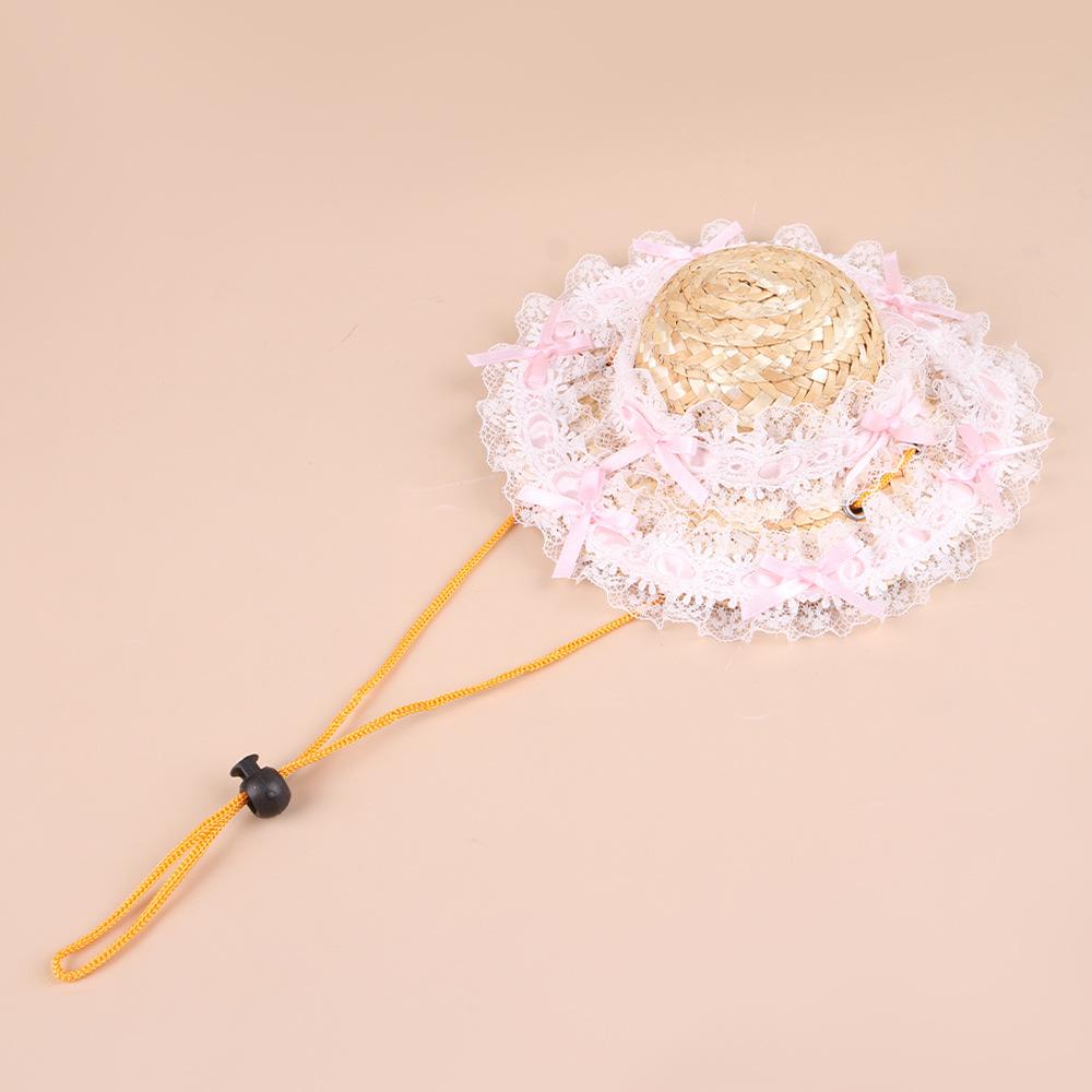 Dog Shade Straw Hat Outdoor Pet Lace Princess Hat Lace Bow Straw Hat Dress Up Ragdoll Cat Hat