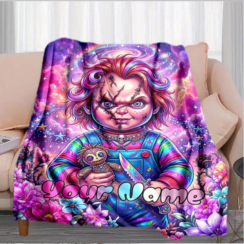 1PC Custom Name Cosmic Child's Play flannel blanket versatile,all-season throw suitable for the living room,bedroom,camping,travel,and gift