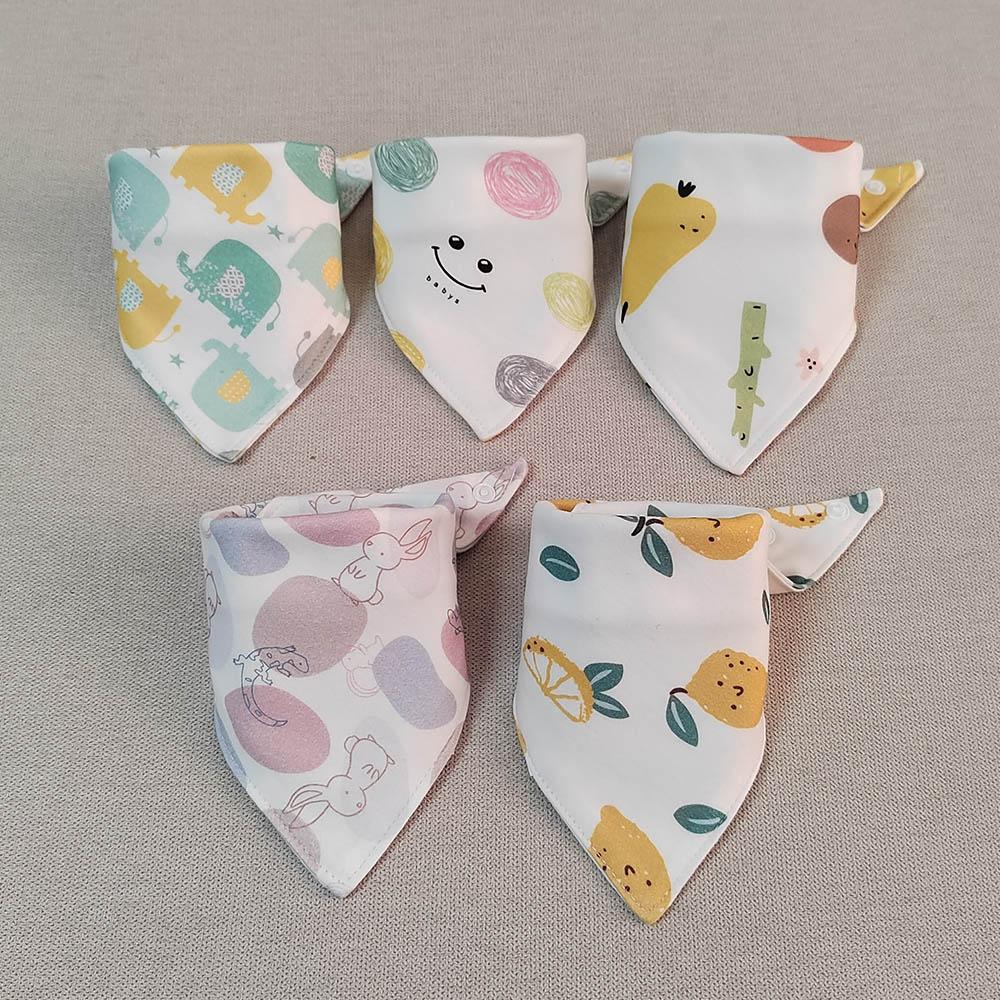 5pcs/lot Baby Bibs Triangle Double Cotton Bibs Cartoon Print Saliva Towel Baby Boys Girls Feeding Apron Cotton Bandana Bibs