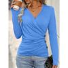 Women S V Neck Long Sleeve Pleated Waist Slim Fit T Shirt