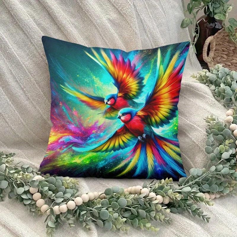 Pillowcase 1Pc, Colorful Birds Artistic Creation, Printed Holiday Theme Cushion Cover With Hidden Zipper, Suitable For Sofa, Liv
