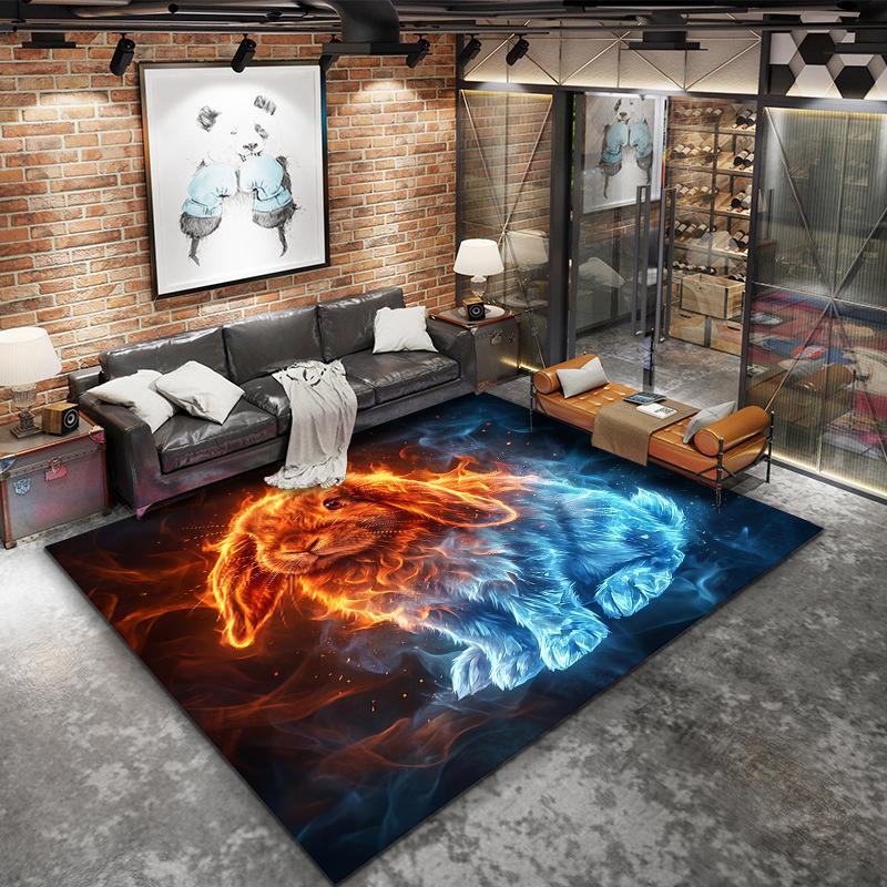 Flame Animal Blue Red Pattern Square Carpet,Area Rug,Carpet Rug for Living Room Bedroom Sofa Playroom Decor,Non-slip Floor Mat,Holiday Birthday Gifts