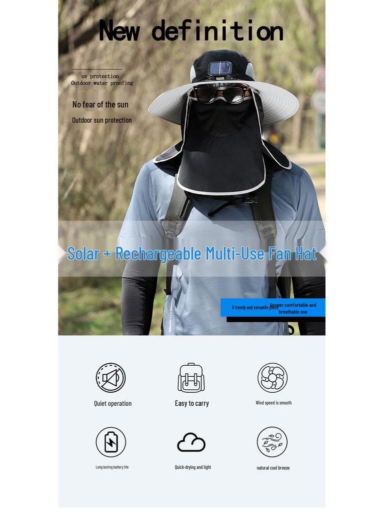 Men's Solar-Powered Fishing Hat with Fan - Sun, Mosquito, Neck, and Face Protection for Outdoor Summer Leisure