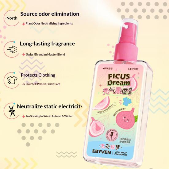 Fruity Scent Clothes Fragrance Spray, Long Lasting Citrus Fig Blueberry Notes Fabric Refresher, Odor Removal Wrinkle Release Deodorizing Mist