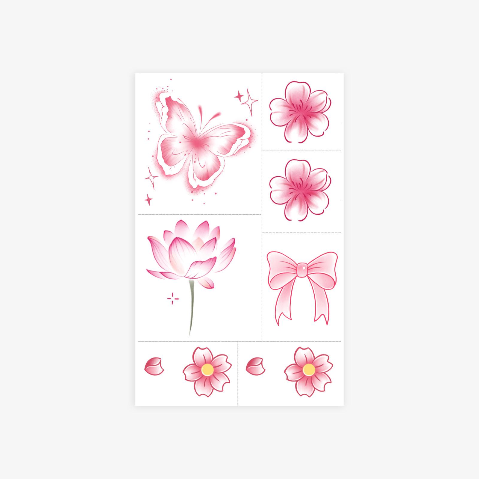 

Tattoo Sticker Pink Multi-Pattern Butterfly Flower Tattoo Sticker Waterproof Female Washable Simple Tattoo Sticker 12*19