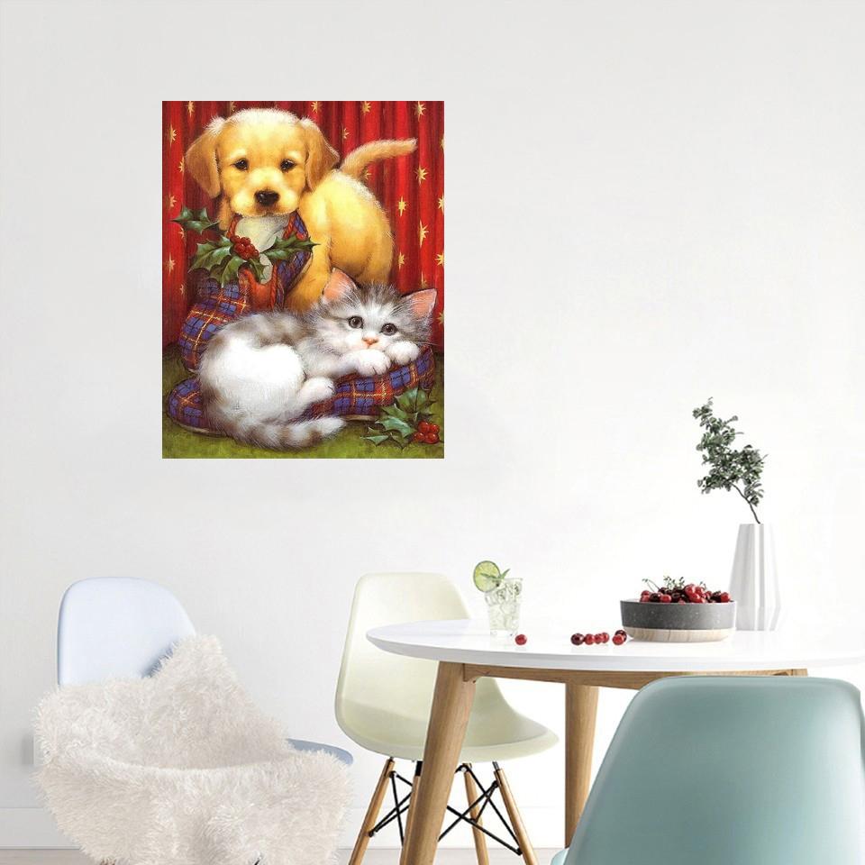 5D Full Square Round Diamond Painting Christmas Pet Art Rhinestone Diamond Embroidery Cat and Dog Craft Kit Handmade Gifts
