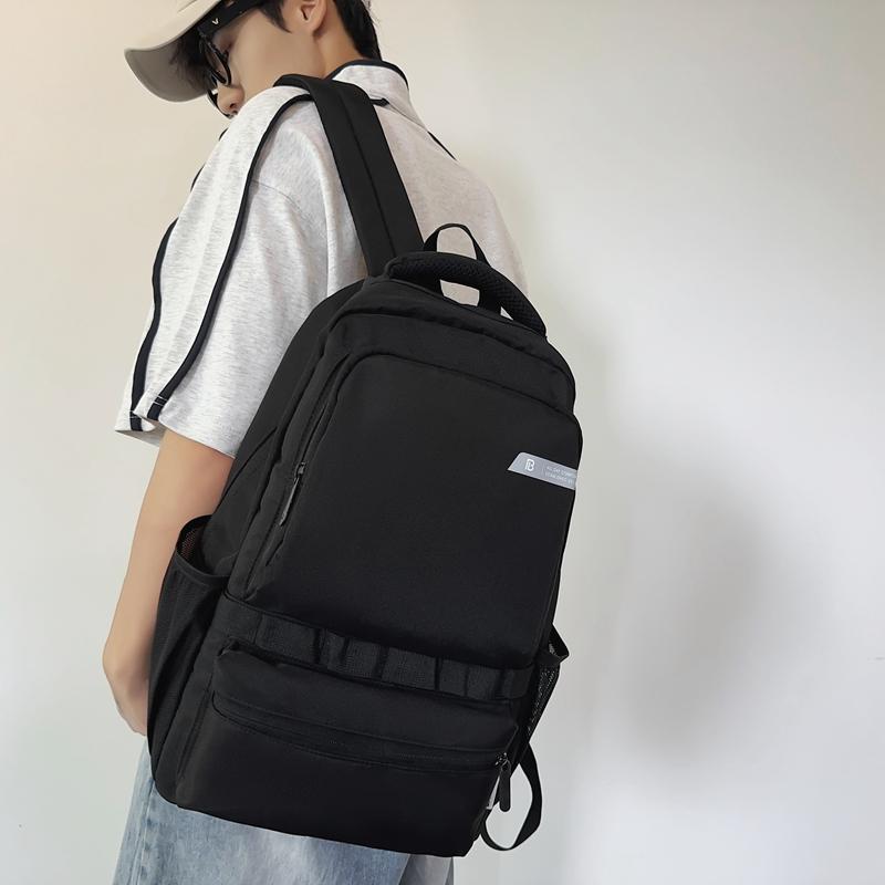 Men Solid Color Backpack Large Capacity Computer Bag Travel Couple Backpack Student Schoolbag