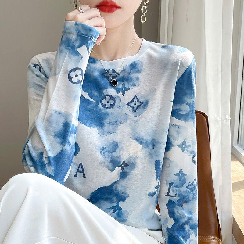 Women's Summer Knitwear Thin Print Pullover Knit Top Long Sleeve Sweater