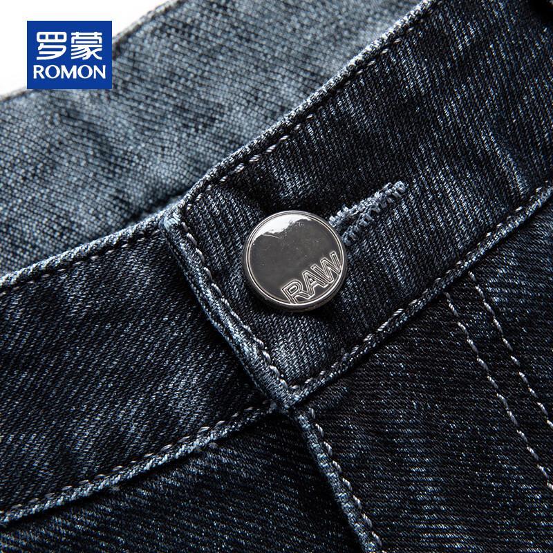 ROMON Men's Thick Autumn/Winter Stretch Straight-Leg Jeans