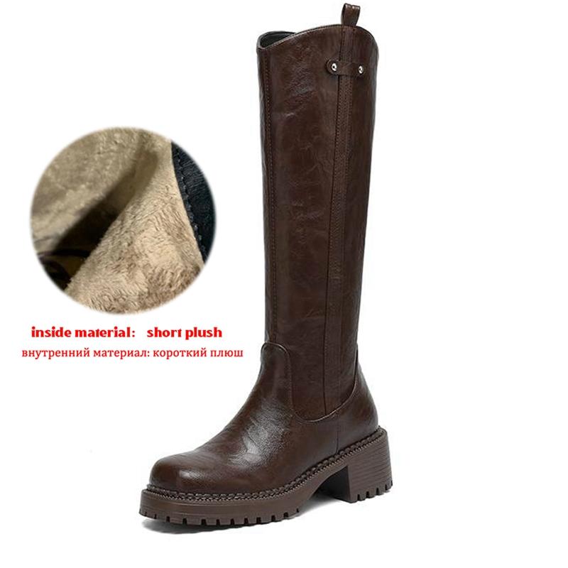 Krazing Pot Microfiber Winter Round Toe Modern Platform Size 33 Knee Boots Size 43 Thick Bottom Women Fashion Thigh High Boots