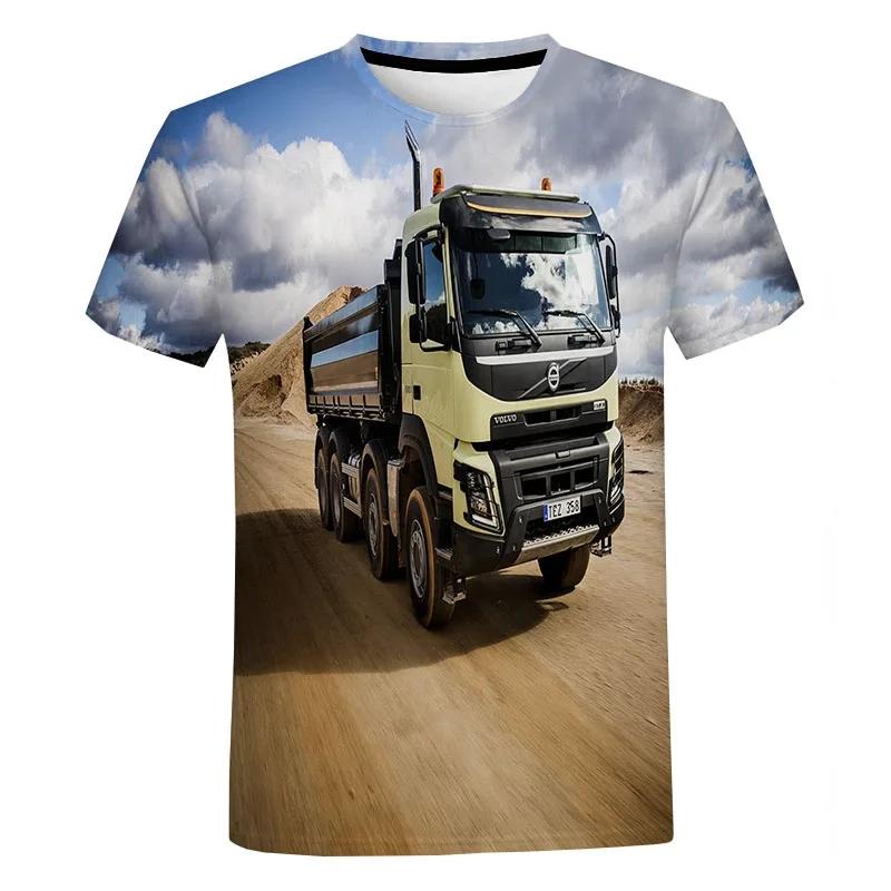 Summer Fashion New Heavy Truck Pattern Men's Print Image Fun Round Neck Short Sleeve Extra Large Comfortable Top