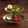 Green Double-layer Fruit Plate Ceramic Tray Snack Storage Box Double-layer Tray Desktop Container Kitchen Organizer Trays
