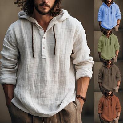 Autumn And Winter Men's Solid Long Sleeve Cotton Hemp Sweater Casual Hooded Sweater