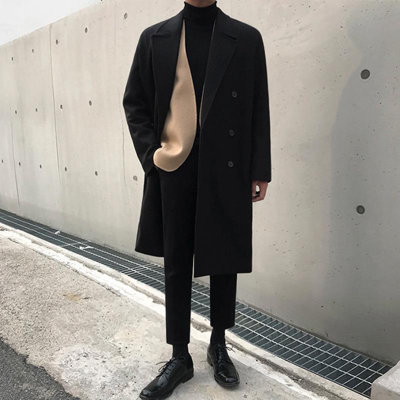 Woolen Coat Men's Mid-length Winter Korean Style Loose Thickened Windbreaker Jacket Trendy Double-sided
