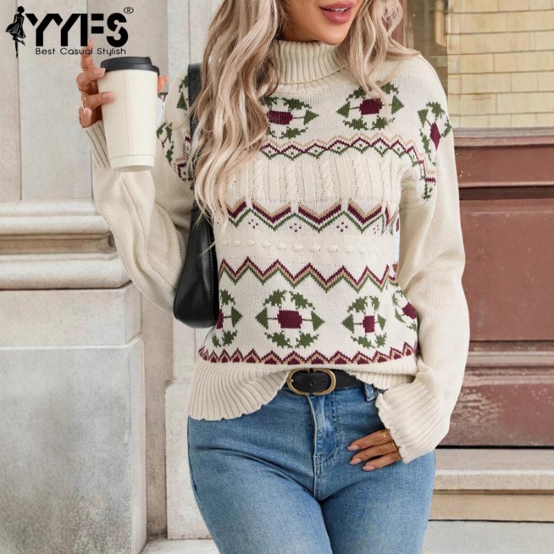 YYFS Women's Fashion Casual Fall Winter Long Sleeve High Neck Sweaters