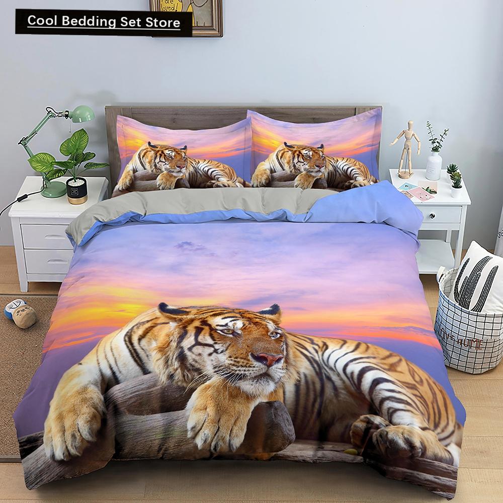 3D Tiger Duvet Cover Soft Comforter Cover Animal Bedding Set Tiger Pattern Quilt Cover for Bedroom Decor 2/3Pcs King Queen Size