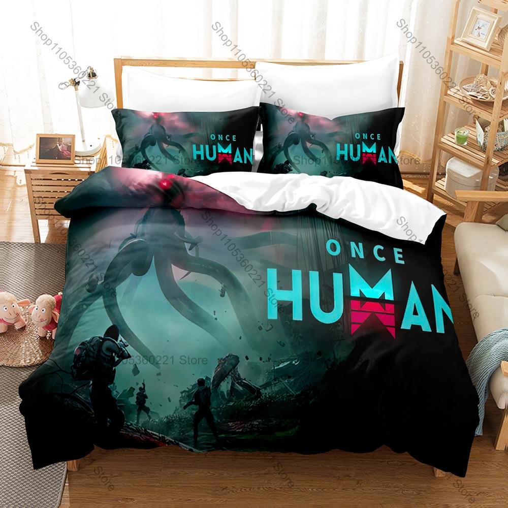 Once Human Duvet Cover + 2 Pillowcases, Survival Game Print Bedding Set Soft Fabric for Gamers Decor & Gift