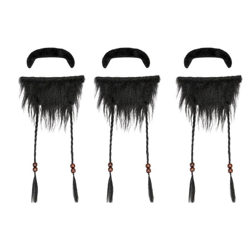 3pcs Practical Plastic False Mustache For Pirate Wizard Santa Costume Accessories Easy To Clean Halloween Party Props