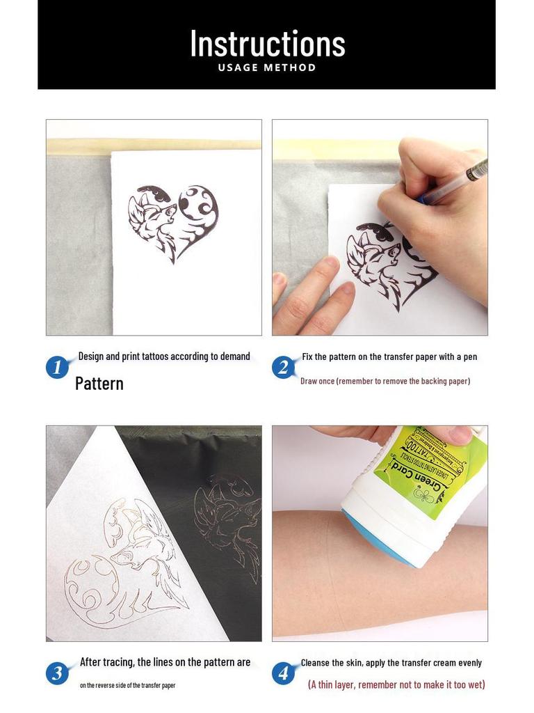 Tattoo Transfer Paper: 4-Sheet A4 Heat Transfer & Carbon Sketch Paper