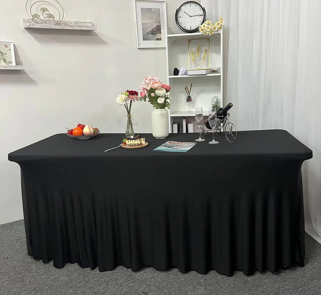 Cover For Banquet Catering Table, Black Skirting, Ruffle, 180X76 Cm