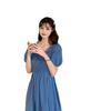 Summer Chic Waist-Cinching Slim Dress with Square Neck and Puff Sleeves
