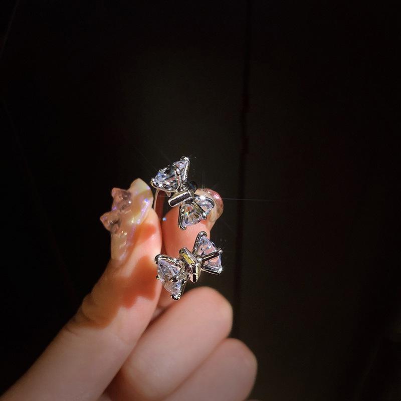 

ANENJERY открытое кольцо с блестящим цирконием и бантом для женщин, изысканные корейские модные аксессуары Resizable серебряный