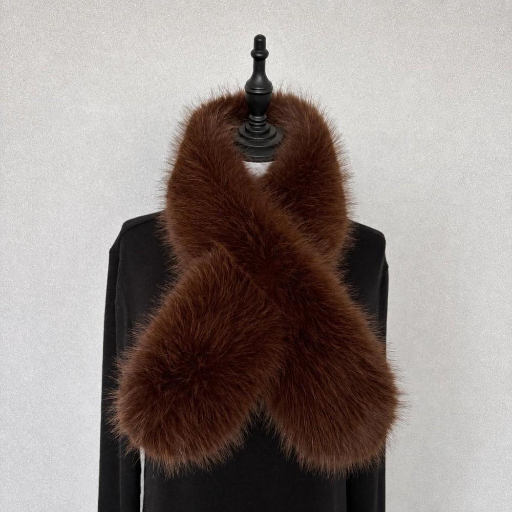 Faux Fox Fur Cross Scarf Thick Fur Neck Warmer Winter Warm Plush Scarf Autumn Winter