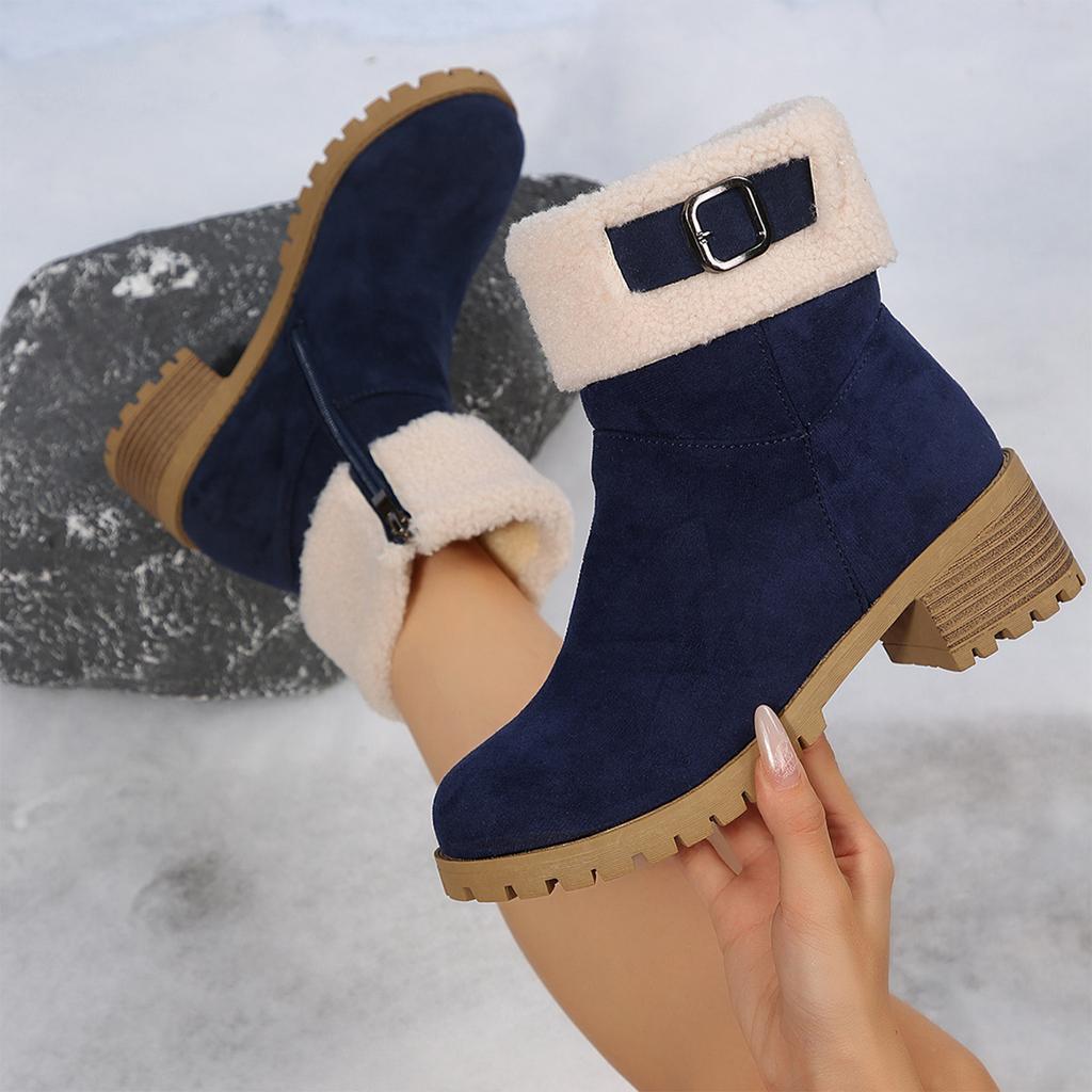 Damen -Gefütterte Stiefeletten mit Absatz, Winterstiefel für Kälte
