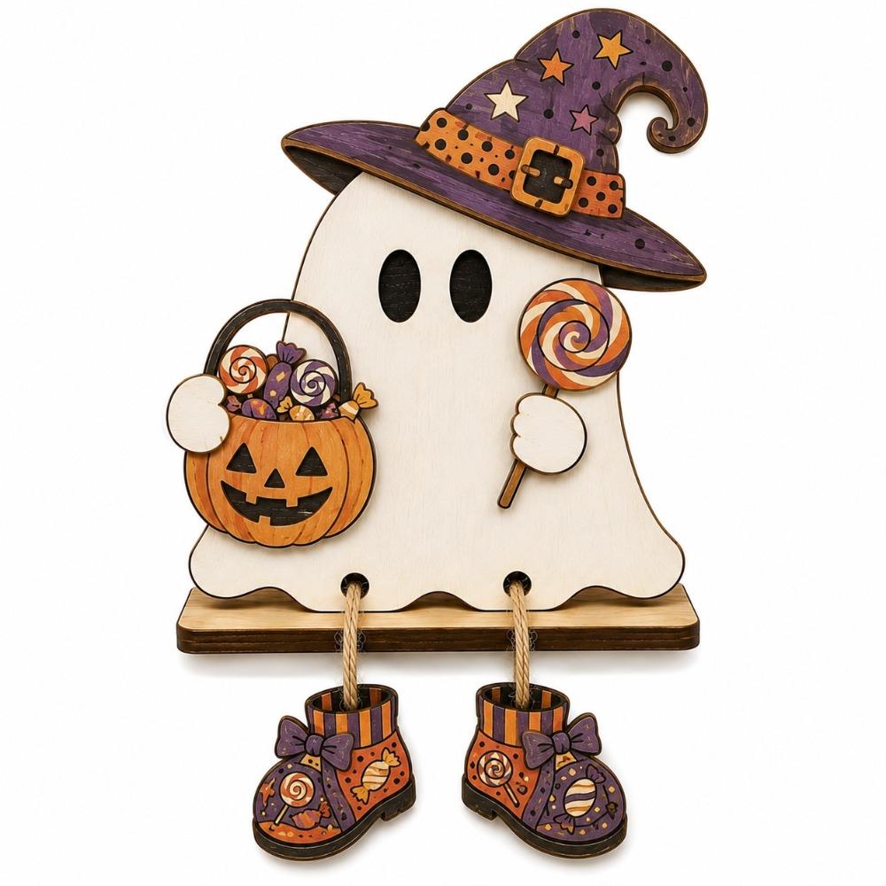 Fun Shape Halloween Wooden Ghost Signs Handmade Ghost Table Ornament Bedroom Decor