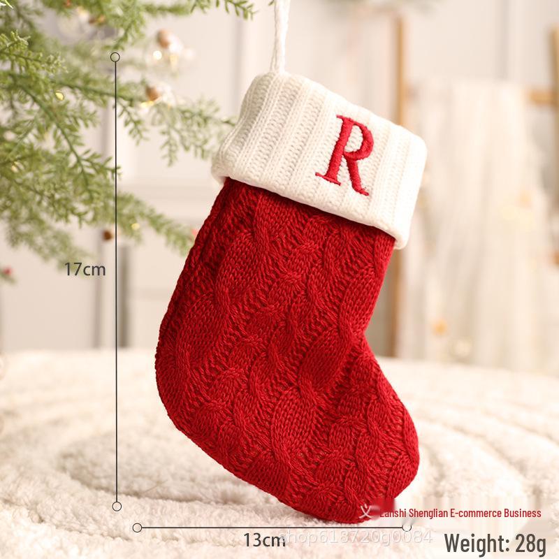 26-Letter Knitted Red Christmas Stockings - Festive Holiday Hanging Decorations