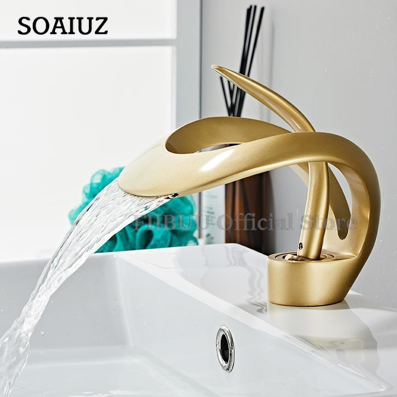 Golden/White Bathroom Basin Faucet Black Bathroom Faucet Brass Creative Grey Sink Mixer Tap Hot & Cold Waterfall Basin Faucet