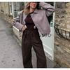 Spring New Women's Clothing Korean Style Loose Casual Minimalist Polo Collar Long Sleeves Soft Woolen Zipper Jacket Outwear
