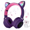 Cat Ear Wireless Bluetooth Headphones with Bluetooth Headphones for Sparkling Rainbow Color Bluetooth TF Card Adjustable Stereo Headset for Kids and