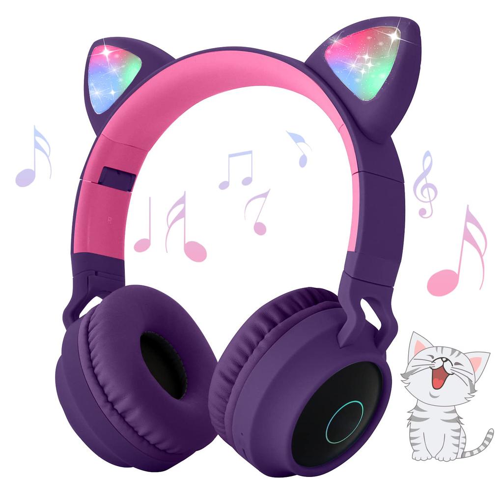 Cat Ear Wireless Bluetooth Headphones with Bluetooth Headphones for Sparkling Rainbow Color Bluetooth TF Card Adjustable Stereo Headset for Kids and