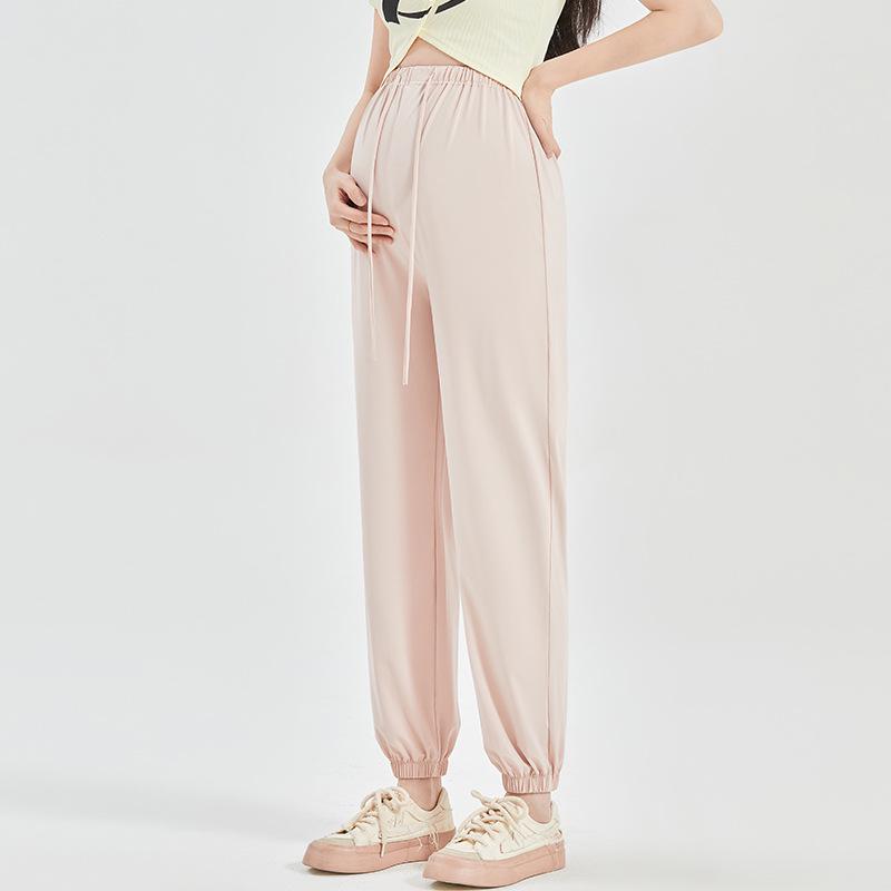 

Summer Maternity Ice Silk Joggers - Quick-Dry, Lightweight, Cropped Sports Pants with Drawstring. XL