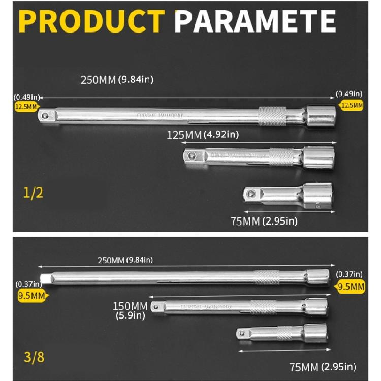 3Pcs Universals 3/8" or 1/2" Drive Socket Ratcheting Wrench Extension Bar 3 Length for Mechanics Hobbyists Enhances Grip