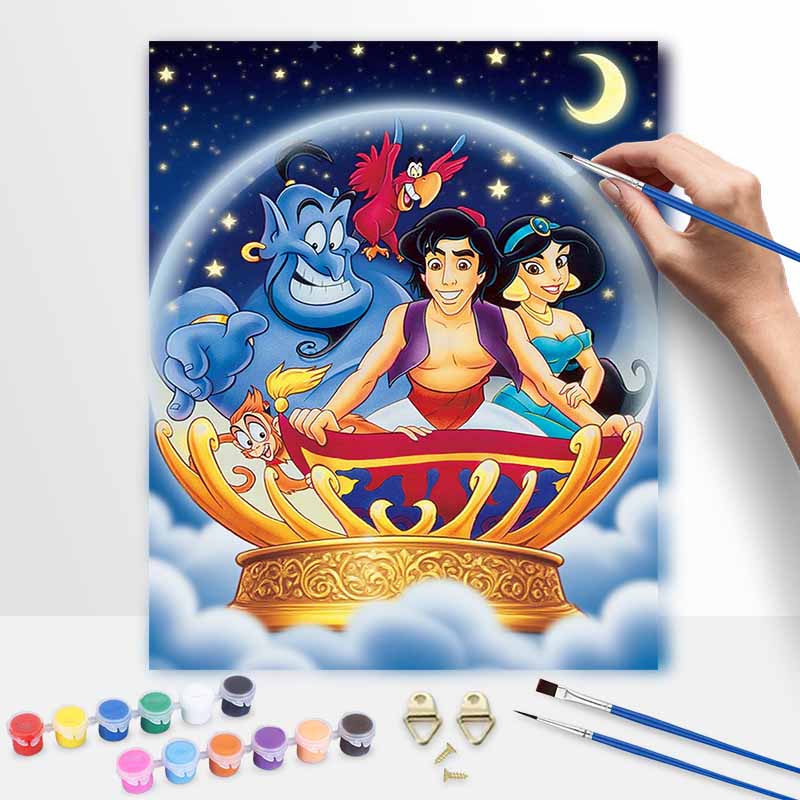 Disney Aladdin Magic Carpet Genie Jasmine Oil Paint by Numbers Painting Art Kit Handmade Painting Home Decor Gift