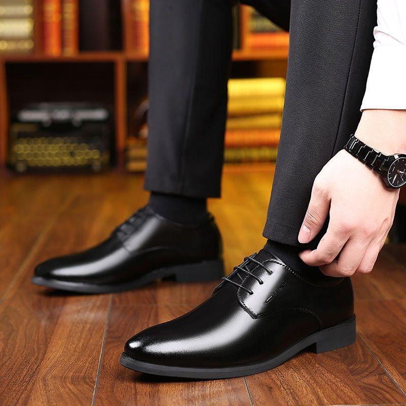Leather Shoes Men's New Business Dress Genuine Leather Men's Casual Black Breathable Inner Heightening Men's Shoes Work Shoes