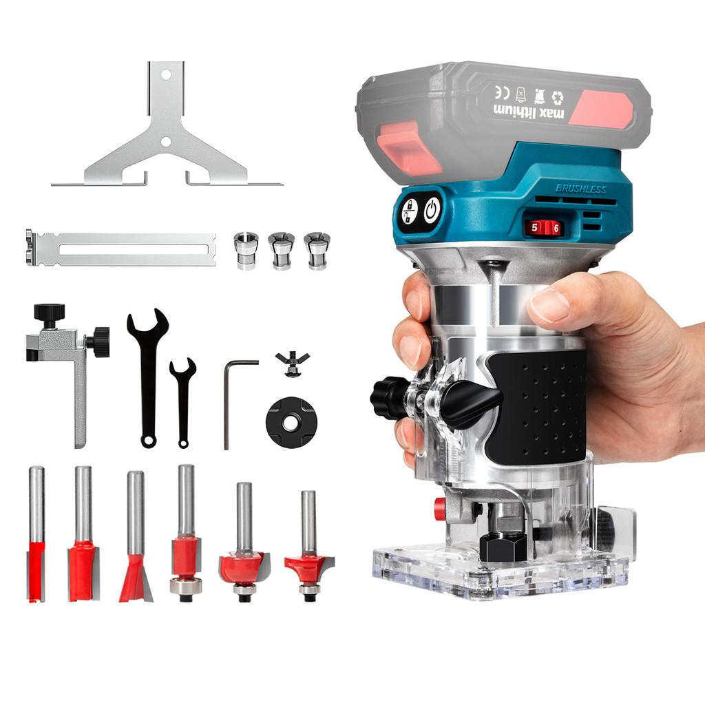 2 in 1 6 Speeds Cordless Wood Router Brushless Electric Hand Trimmer Multi-purpose Woodworking Engraving Milling Cutter