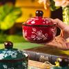 Tableware Ceramic Flower Bowls Home Kitchen Steaming Cup Steamed Egg Bowl with Lid Ceramics & Pottery Utensils for Kitchen Gifts