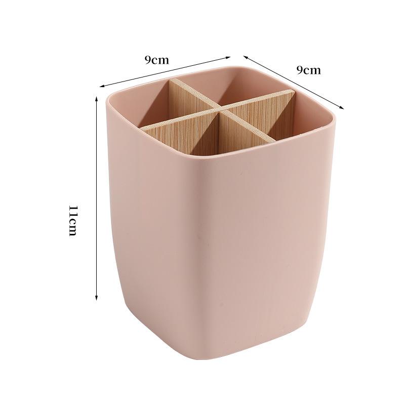 2pcs Bamboo-Like Plastic Desk Organizer with Pen Holder & Jewelry Storage - 3/4 Compartment Standalone Multi-Purpose Box