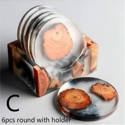 6 Pieces / Set Creative Resin Pine Coaster Heat Resistant Meal Mat Drink Mat Tea Coffee Coaster Waterproof And Antiskid
