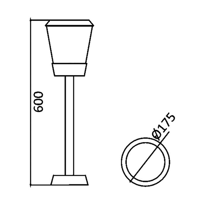 Potelet extérieur Haut 600mm E27 IP54