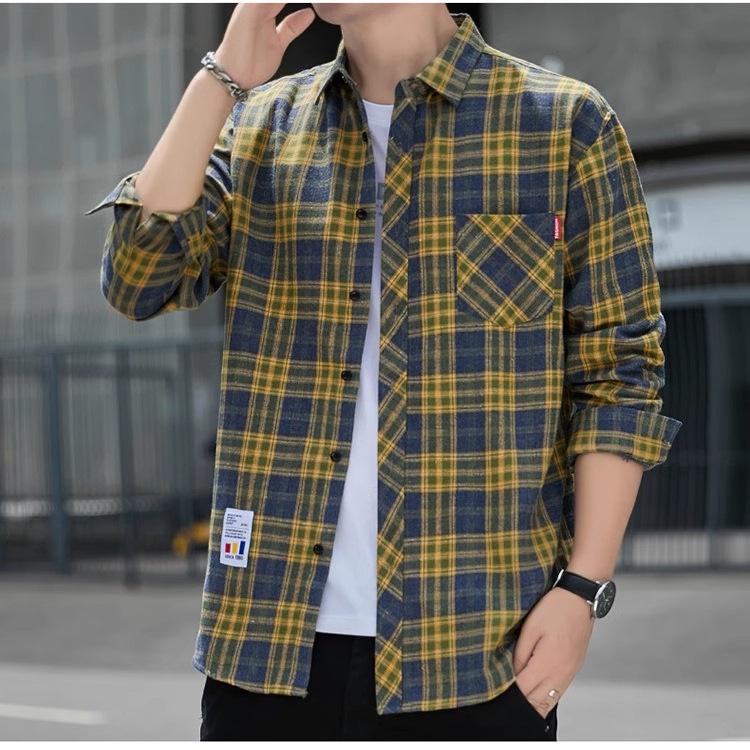 Unisex Retro Plaid Color Block Loose Casual Shirt - Spring/Autumn