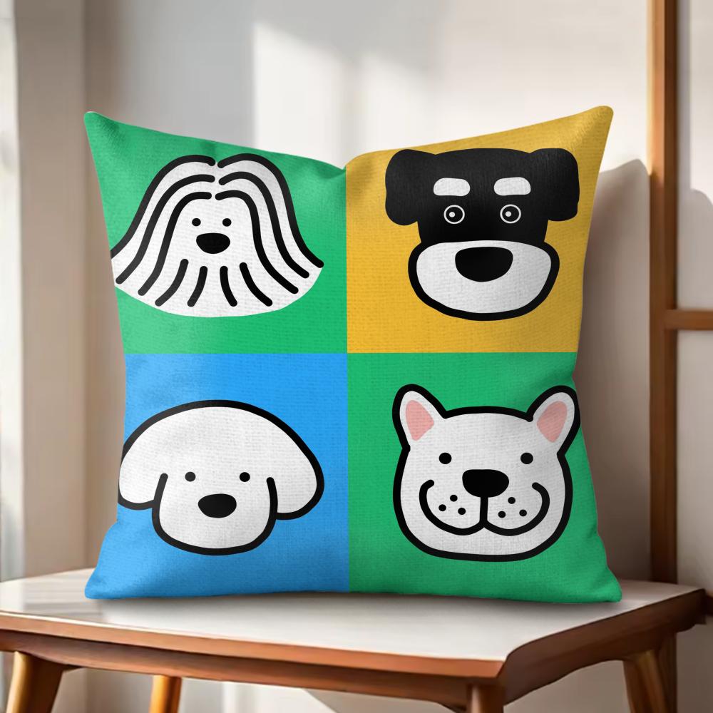 Cartoon Simple Cute Dog Cushion Cover Natural Linen Organic Fabric DoubleSided Printing Couch Pillow Covers Home Decor