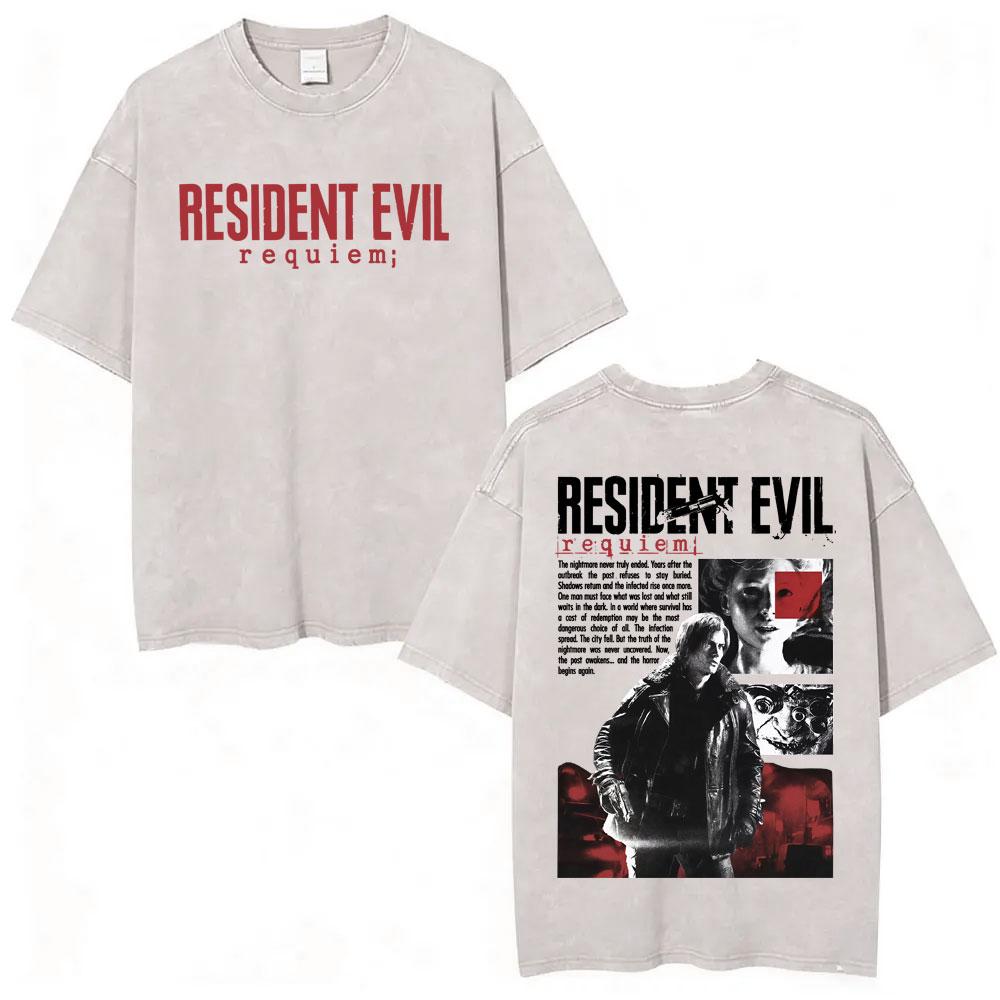 T-shirt Anime Édition Limitée Resident Evil Requiemm Vêtements pour Hommes Gothique Vintage Lavé T-shirts Hauts d'Été T-shirt à Col Rond Streetwear